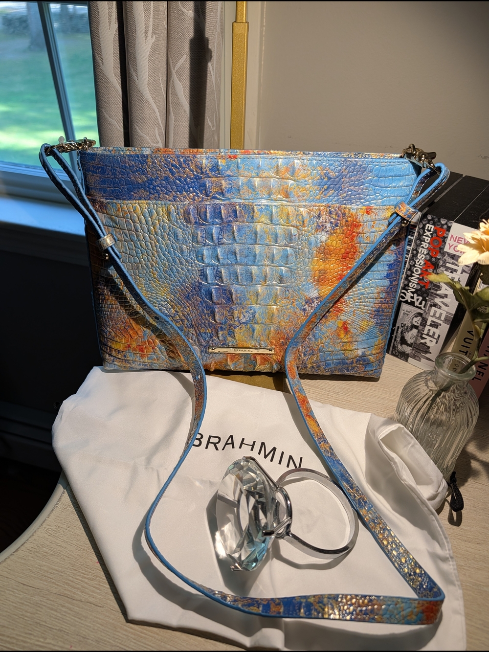 Brahmin Blue Multi Croc-Embossed Leather Shoulder Bag - Picture 2 of 16